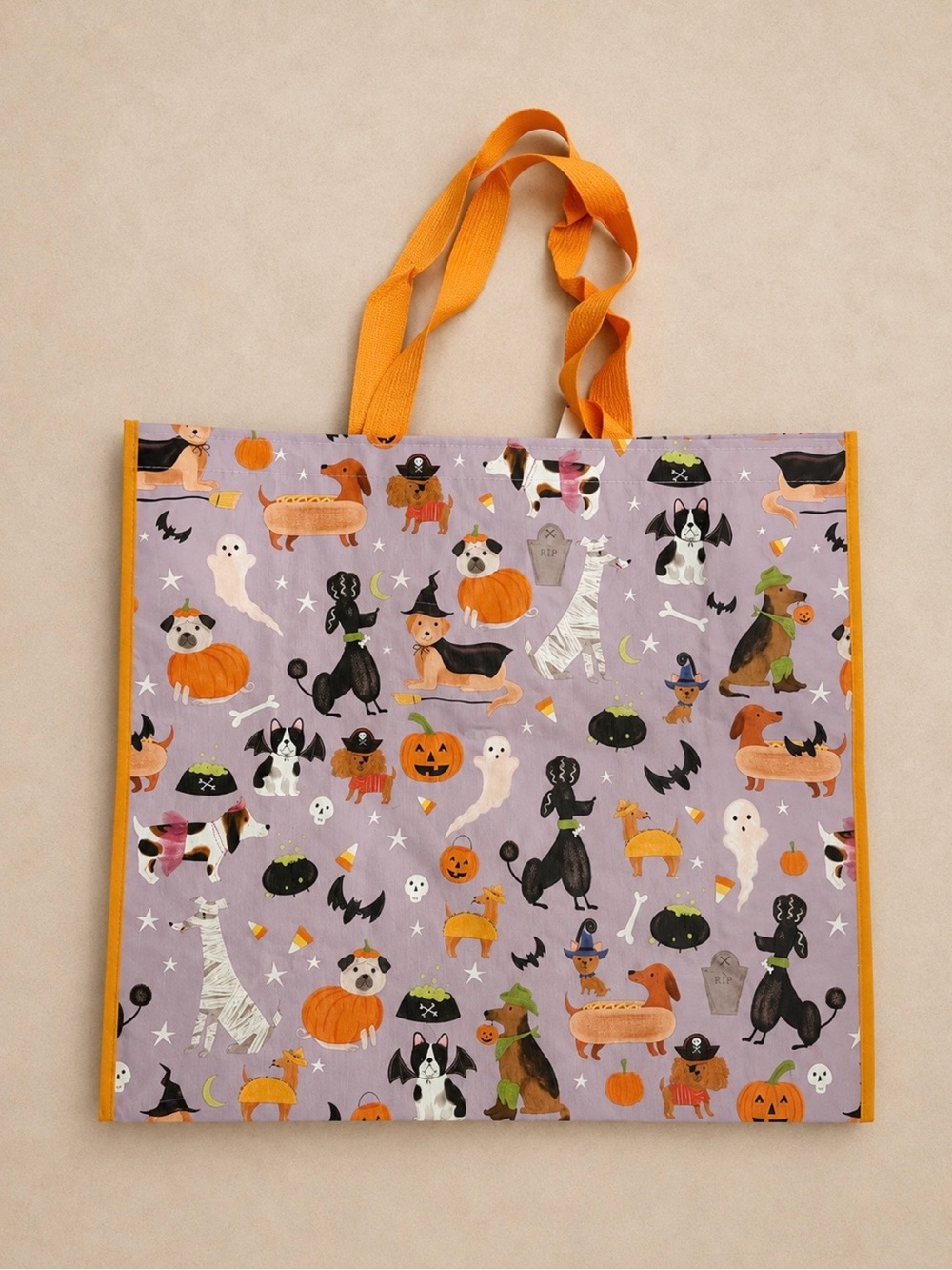 Trick or treat dog print reusable tote bag